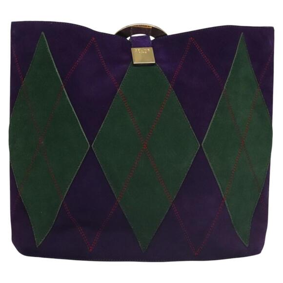 CELINE Circle Shoulder Bag Suede Purple Green Gold - Picture 3 of 12